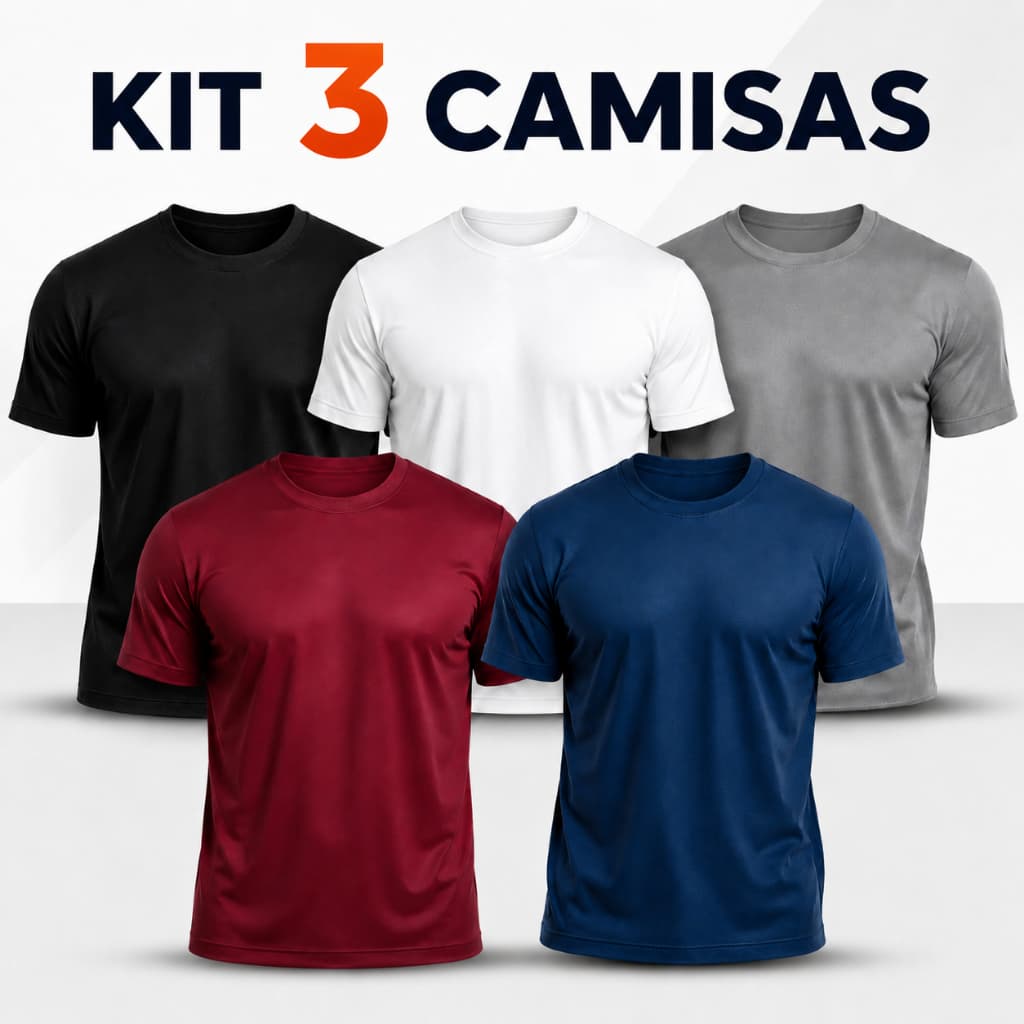 Kit 3 Camiseta 100% Poliester Treino Academia Moda Masculina Dry Fit