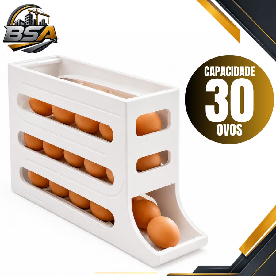 Suporte Porta Ovos Rolante 4 Andares Plástico Durável Organizador de Geladeira 30 Ovos