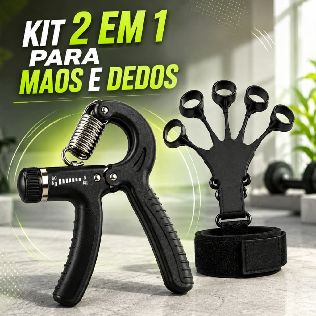 Hand Grip Ajustável 5 a 60kg com Extensor de Dedos Kit Flexor de Punho Mãos Antebraço Fisioterapia