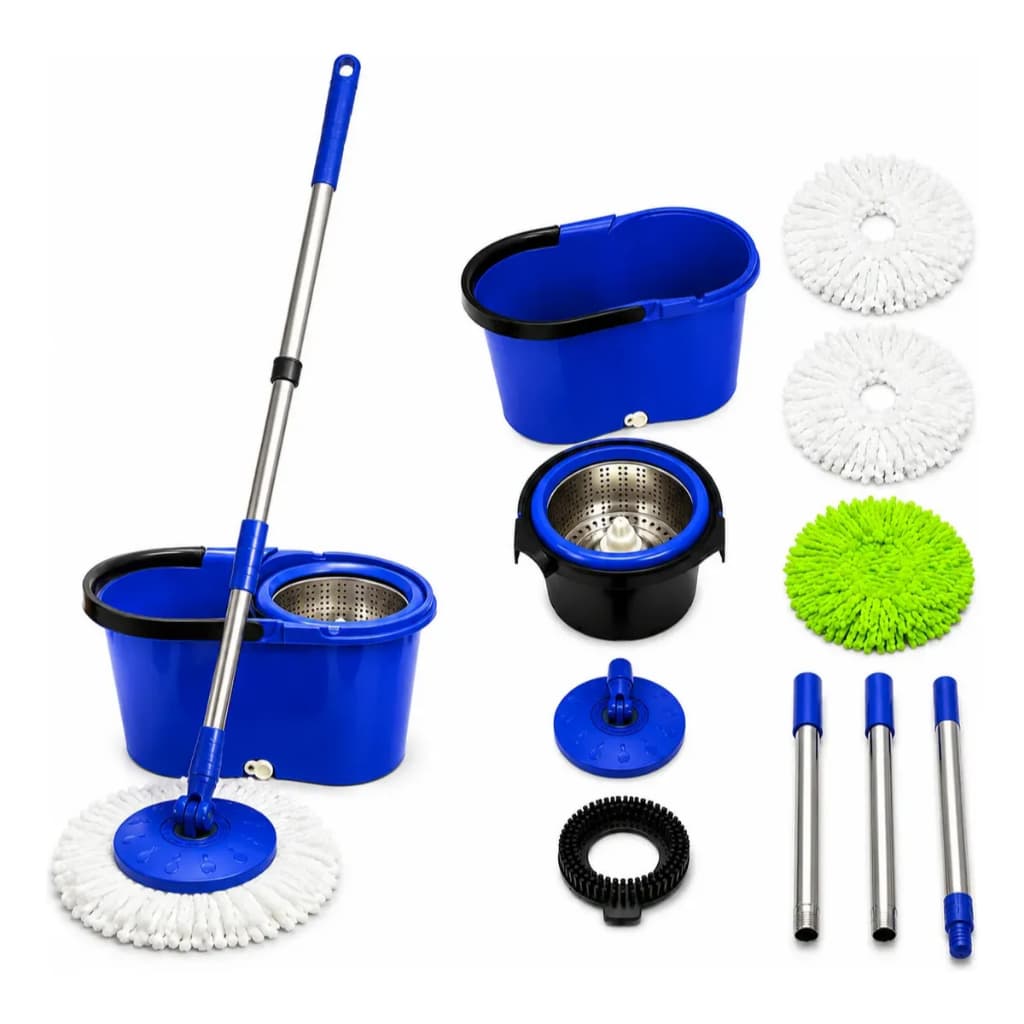 Mop Giratorio 360 Esfregão Balde 16L 3 Refis Escovinha Microfibra Inox 5 em 1 1,5m