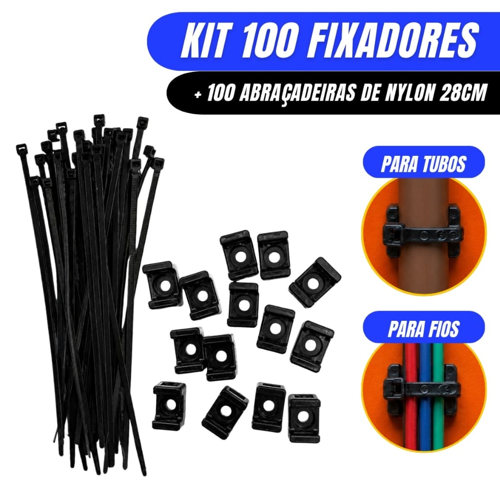 Kit 100 Fixadores Furo Central E 100 Abraçadeira Nylon 20cm