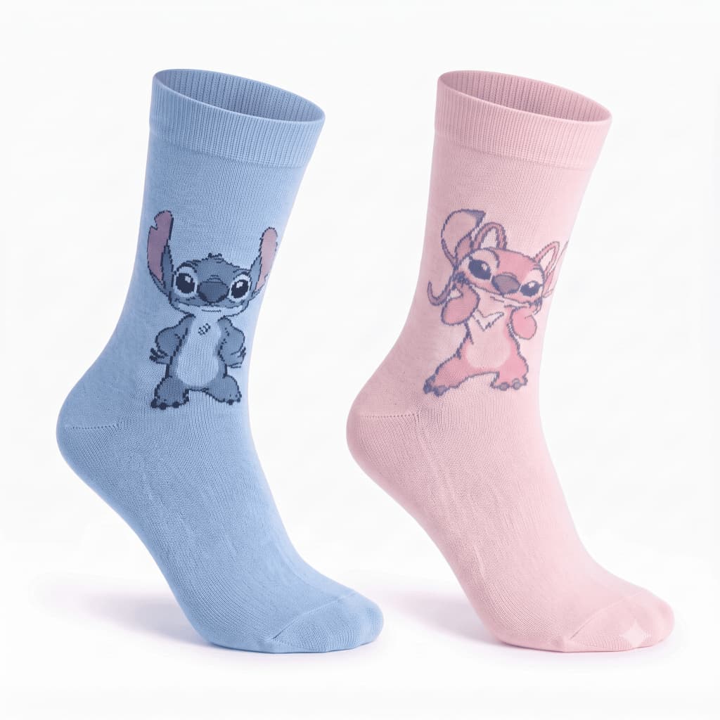 Kit Meia Infantil Menina 2 Pares Personagens My Melody Hello Kitty Rosa Kuromi Stitch Angel Cano Alto Promoção