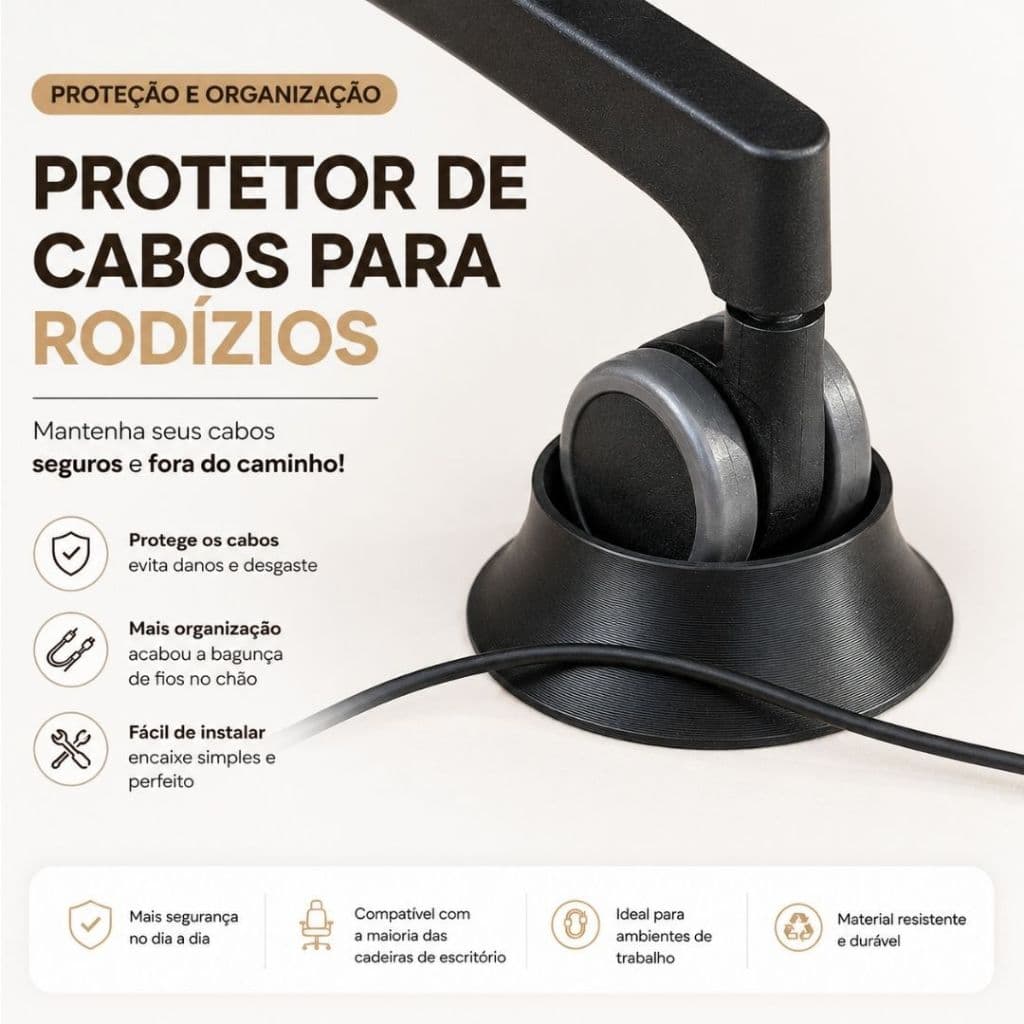 Protetor de Cabos para Rodízios de Cadeira de Escritório | Evita Esmagar Fios | Organizador de Cabos