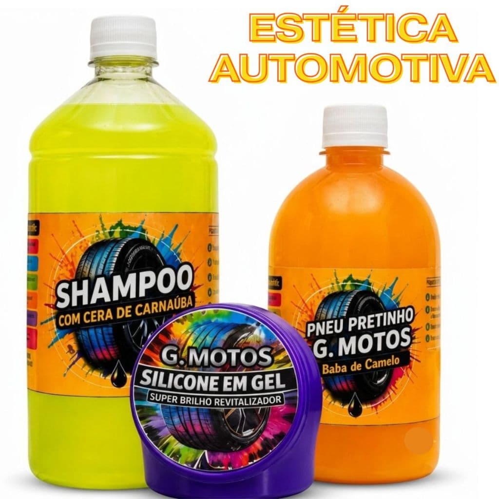 Kit de Lavagem Automotiva Shampoo Com Cera 1L Pretinho 500 ML Silicone Em Gel Tratamento De Estética Automotiva Em Casa