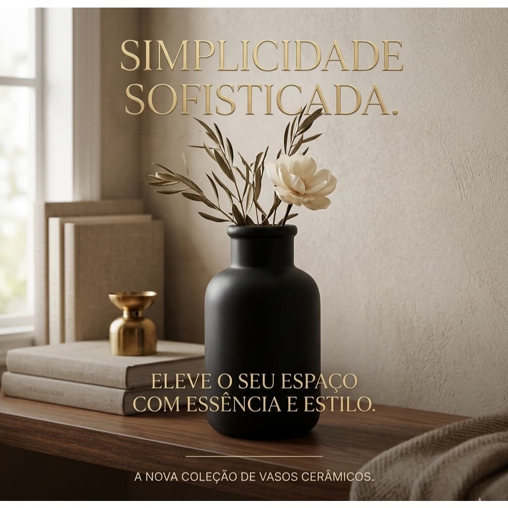 Vaso Decorativo Gemini Cerâmica Preto 14cm