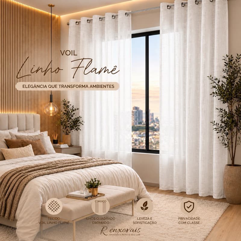 Cortina Linho Voil Gaze 4,00x1,70 Decoração Para Sala Cozinha Ou Quarto