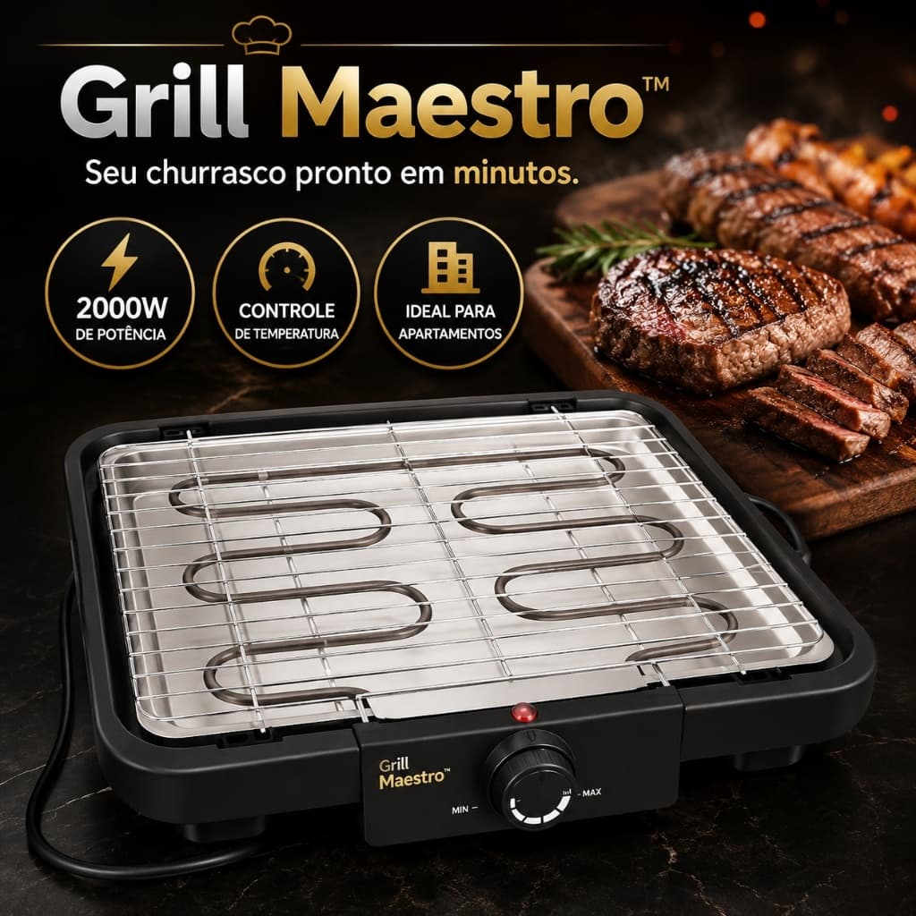 🔥 Churrasqueira Elétrica Grill Maestro 2000W 127V Controle de Temperatura Grill Portátil Sem Carvão