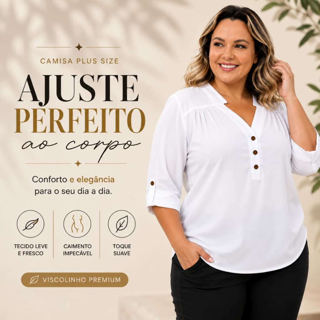 Camisa Plus Size Feminina Soltinha Manga 3/4 Elegante
