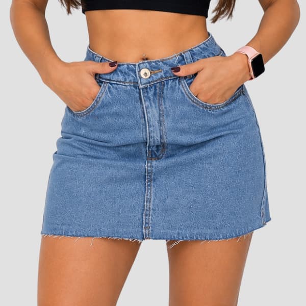 Mini Saia Jeans Com Brilho Sem Barra