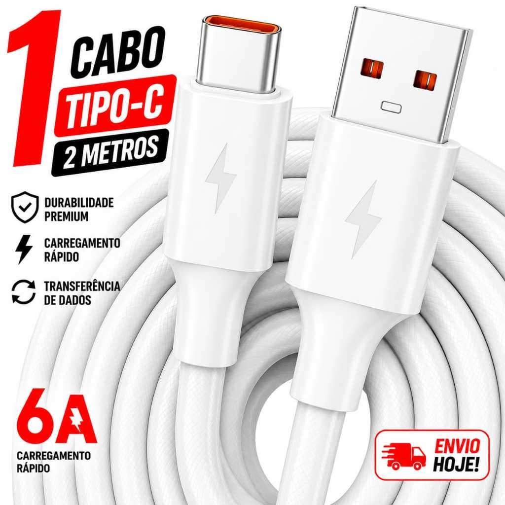 Cabo usb tipo c 2M 6A Carregamento rapido