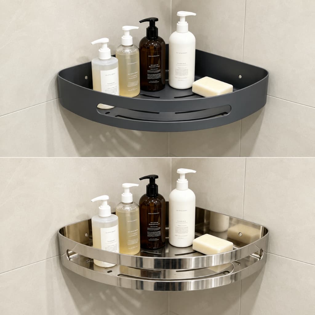Prateleira de Canto 28cm para Banheiro Aço Inox Porta Shampoo Box