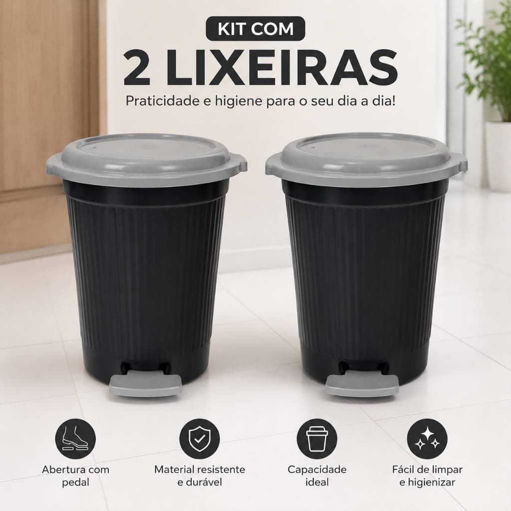 Kit 2 lixeiras 7 litros redonda multiuso