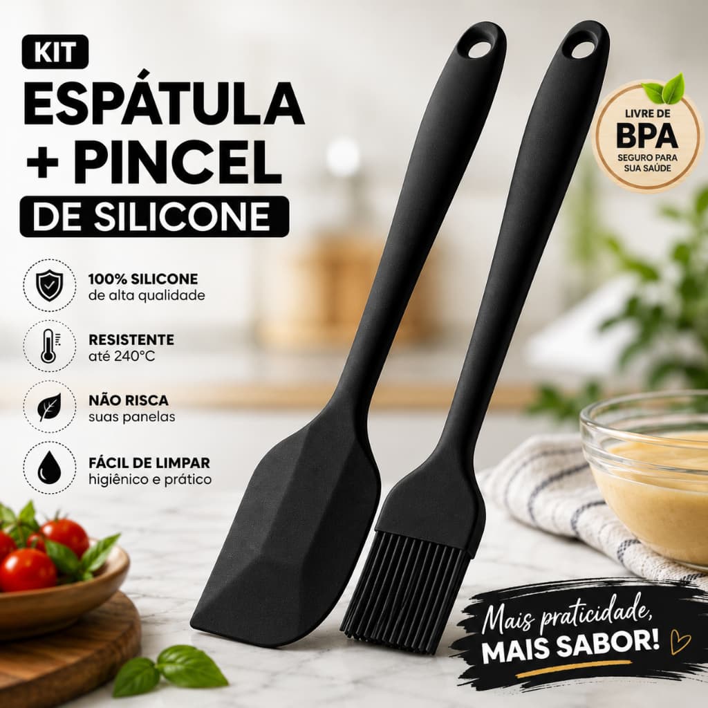 Kit Pincel +  Espátula Raspadora 100% Silicone Grande Conjunto Pão duro de Cozinha de Confeiteiro