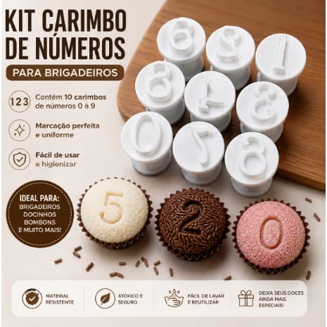 Kit Carimbo de Números para Brigadeiro 0 a 9 Marcador para Doces Impressão 3D