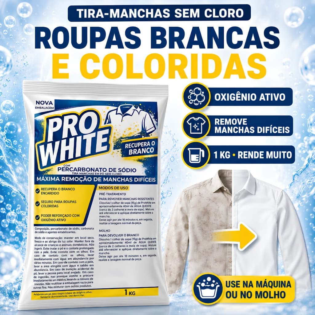 Percarbonato de Sódio Tira Manchas Alvejante Roupa Branca Produto de Limpeza Pro White