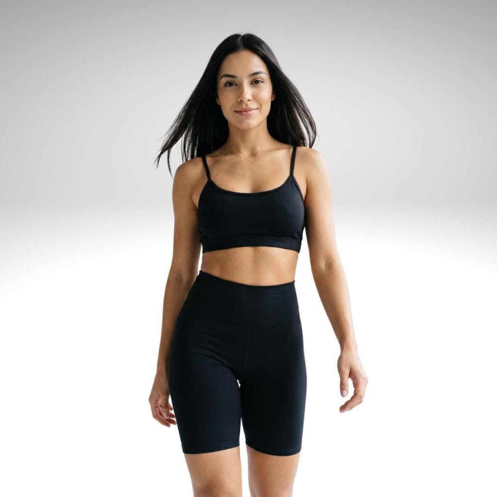 Conjunto Gym Feminino Com Top De Alça Fina E Short Com Cós Alto E Compressão Abdominal