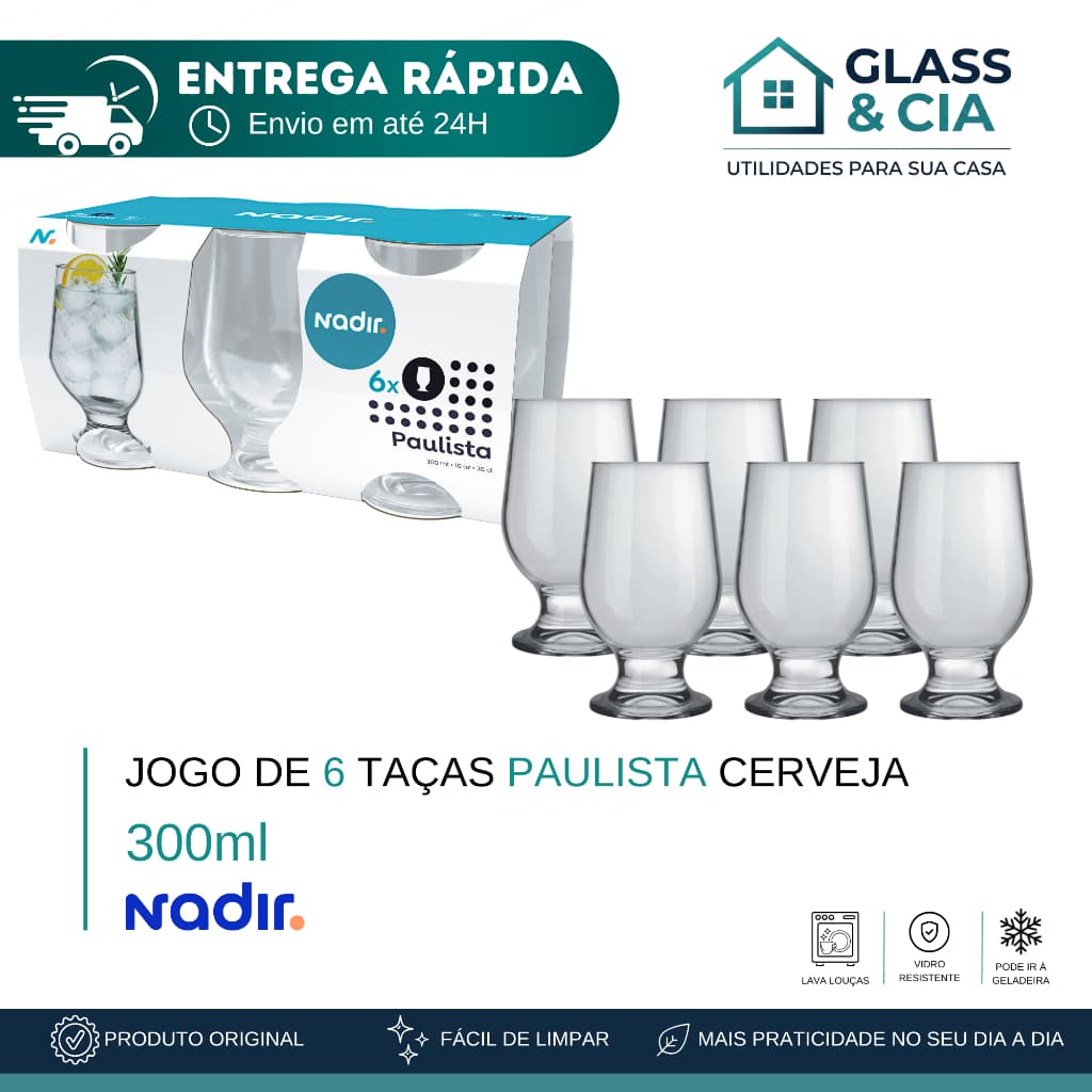 Jogo de Taças de Cerveja Paulista 6 peças 300ml