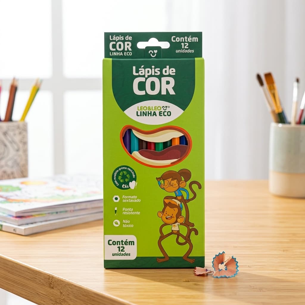 Lápis de Cor Leo&Leo 12 Cores Ecoflex - Sustentável e Seguro para Crianças