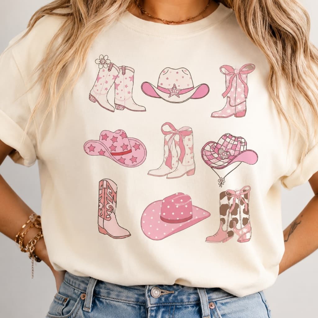 Camiseta T-shirt Unissex Cowgirl Botas e Chapéu Girl Agro