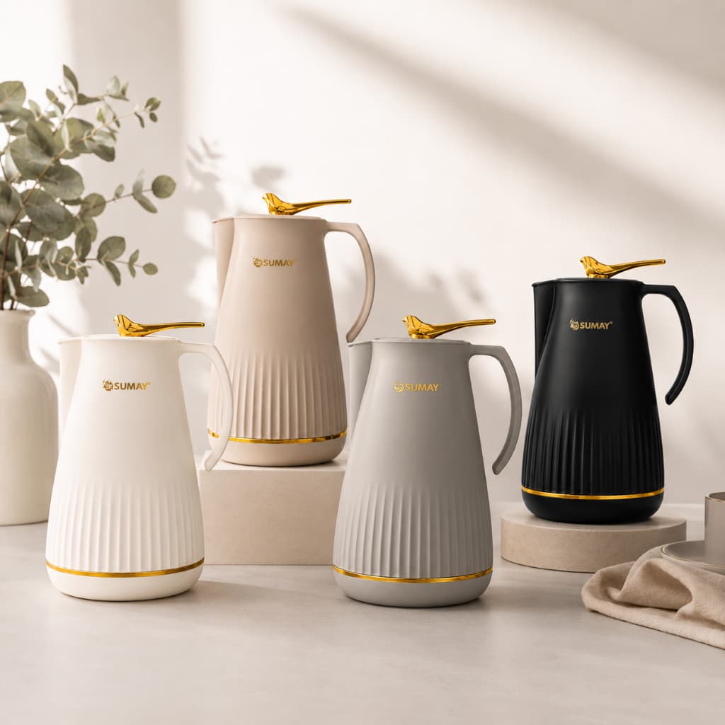 Garrafa Térmica Luxo 1L Dubai Design Luxo Árabe Ampola de Vidro Vácuo Mesa Posta Café Chá Decoração Sala Cozinha Sumay