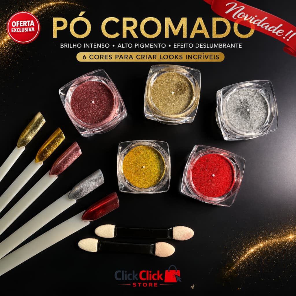 Pó Cromado Profissional para Unhas Nail Designer Efeito Espelho Escolha a Cor