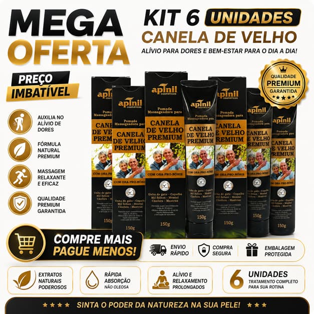 Kit  6 unid Pomadas Massageadoras Canela De Velho Premium 150g - APINIL