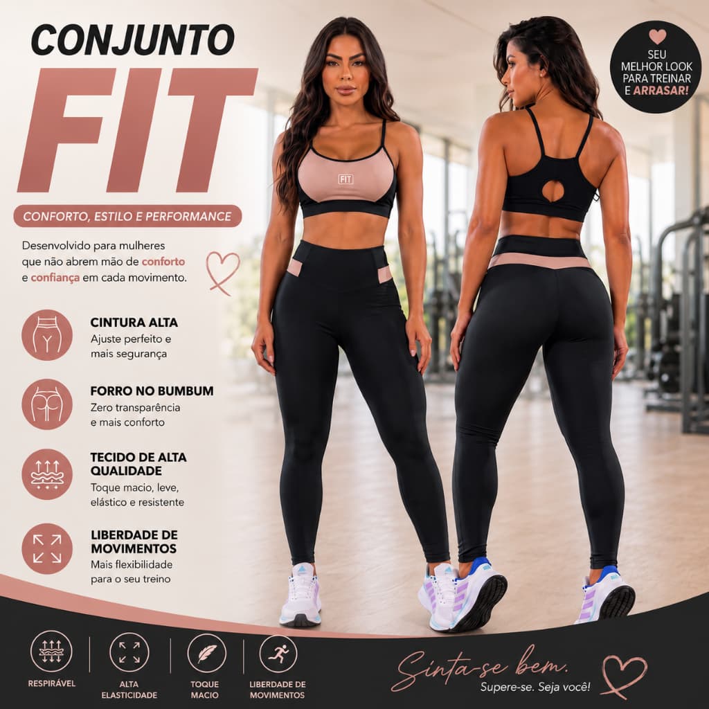 Conjunto Fit Academia Bicolor | Top e Calça Legging | Com Forro no Bumbum Zero Transparência