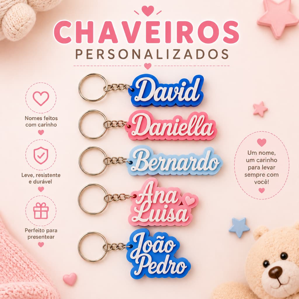 Chaveiro Personalizado com Nome em PLA 3D | Presente Criativo