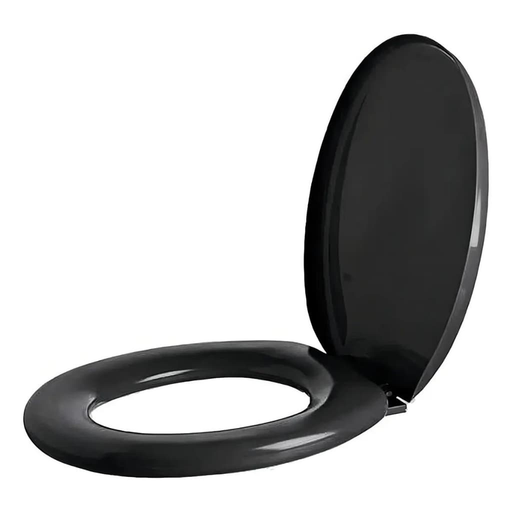 Assento Sanitário Oval Redondo Almofadado Convencional Preto Herc Liso Universal com Tampa