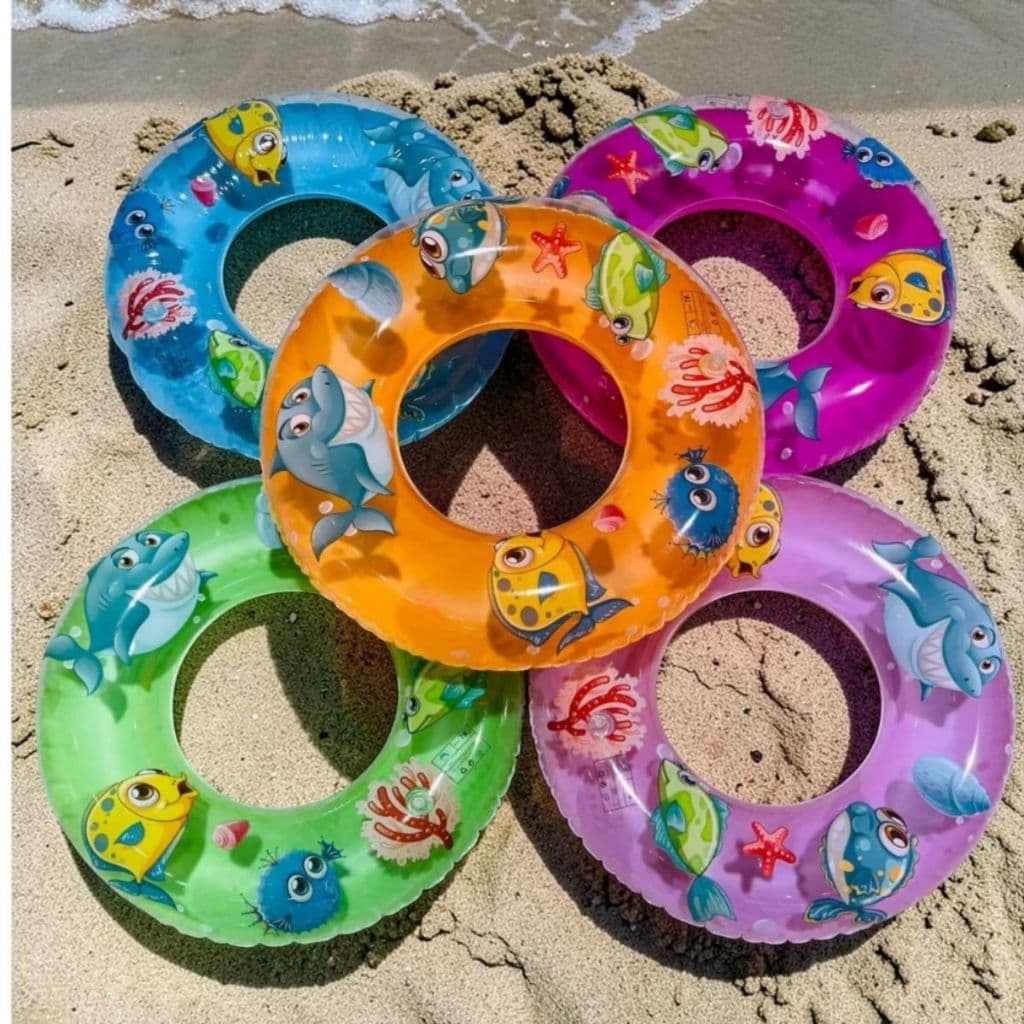 Cx 6 Boia Inflável Redonda Colorida Circular 70cm Piscina Praia Criança Brincadeira