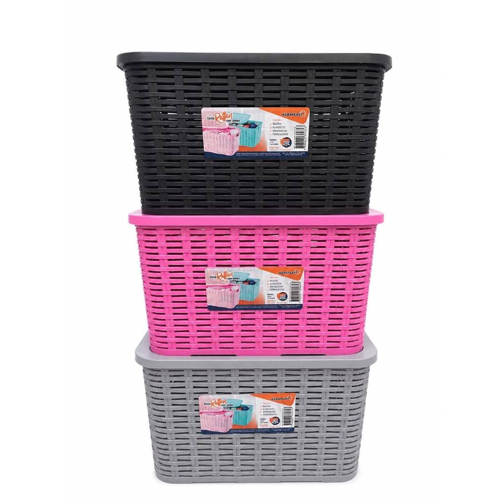 Caixa Organizadora Rattan com Tampa 14 Litros Plástico Resistente Multiuso