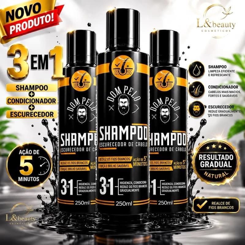 Shampoo Escurecedor Cabelo Barba Dom Pelo Preto Tira Grisalho Masculino Original
