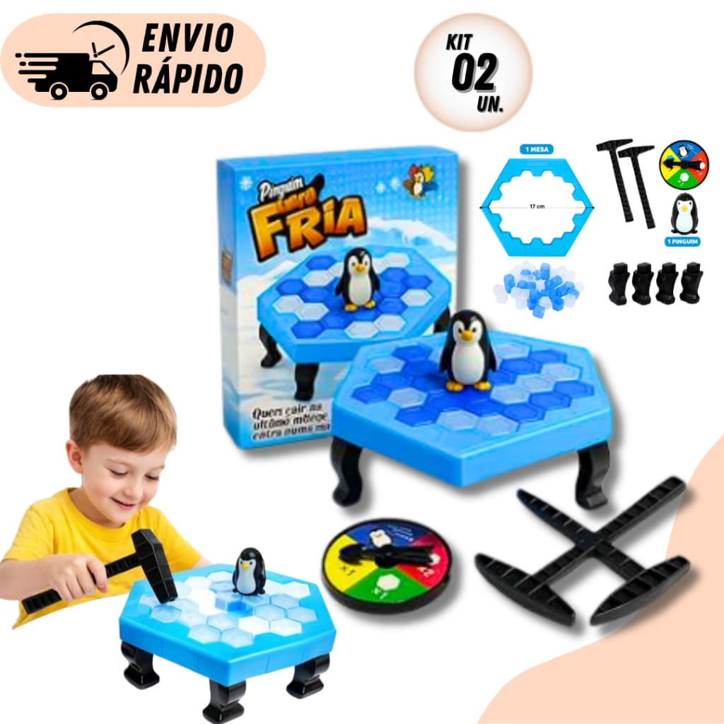Kit  2 ou 1 Jogo Do Pinguim Quebra Gelo  Martelo Blocos Brinquedo Interativo Educativo Grande Diversão