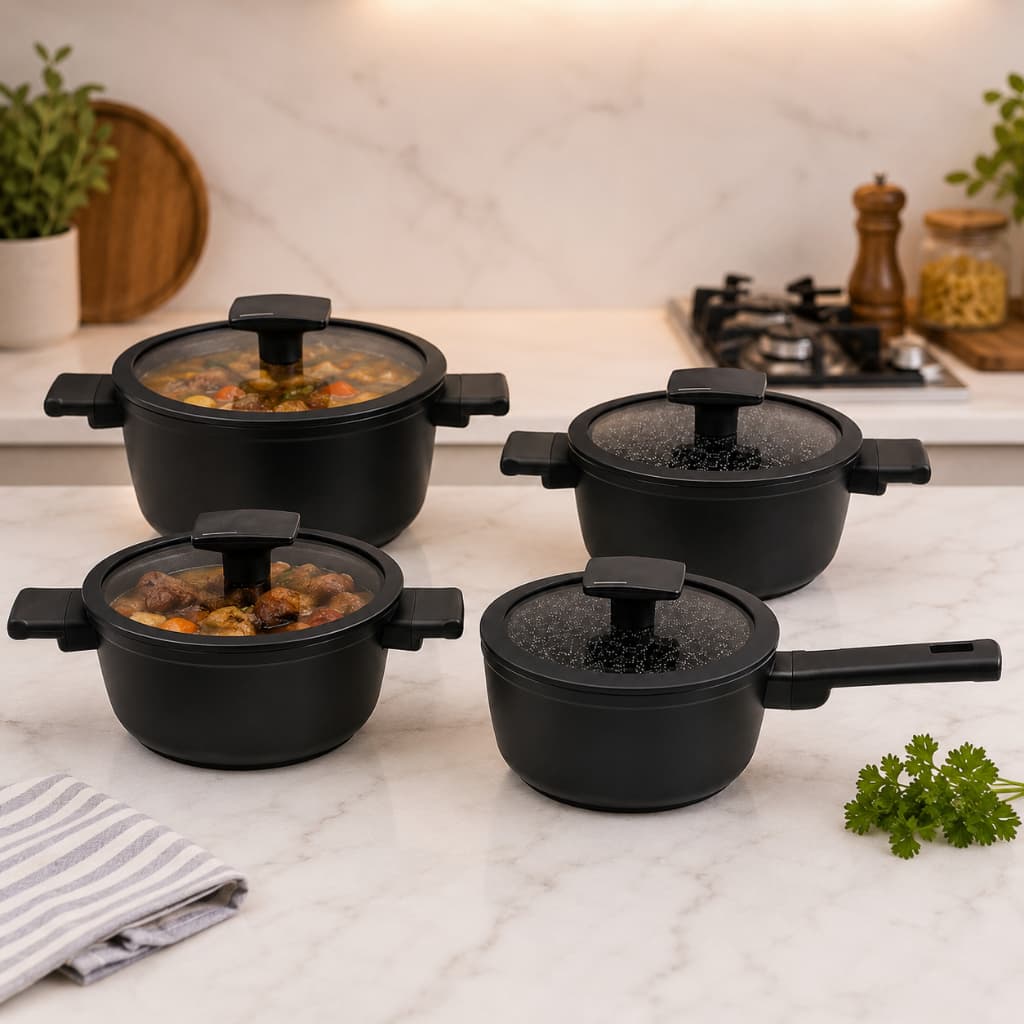 Panela Antiaderente Ceramica Tampa De Vidro 20cm Preta Varios Tamanhos fogão Gás Indução Cacarola Panela Arroz Feijão