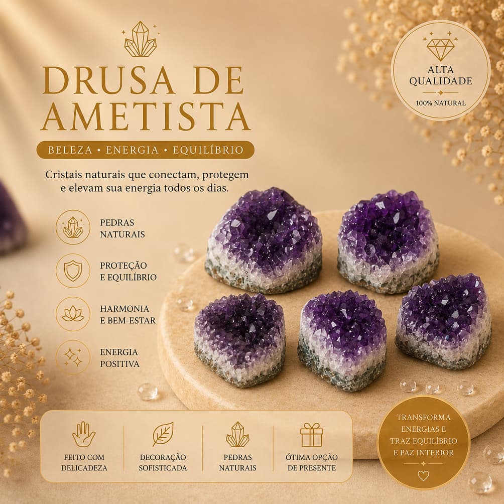 Drusa Ametista Gema  Extra Natural Bruta  Druza Proteção Energética Reiki e Terapias