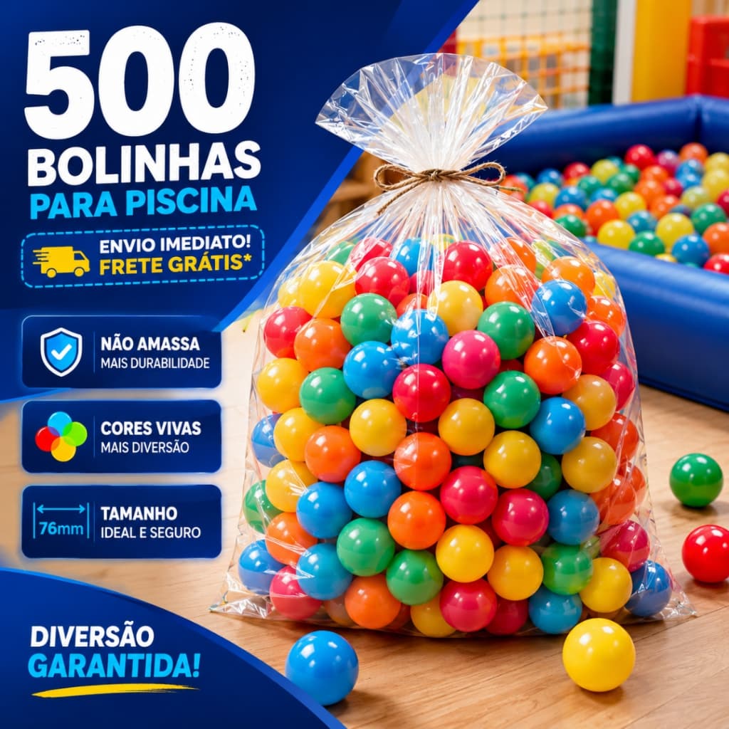 Bolinhas para Piscina 500 Unidades coloridas 76mm Melhor Material Não Amassa Envio Imediato Promoção