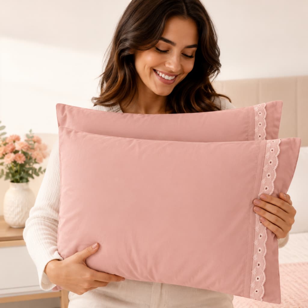Kit 2 Fronhas para travesseiros 400 Fios com Bico 100% Algodão Sua Cama Linda