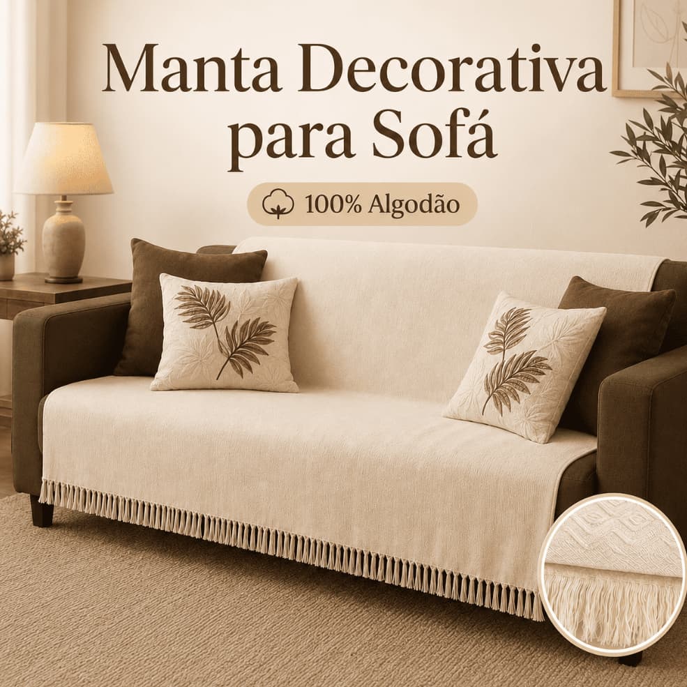 Manta para Sofá Grande 3,00x1,80m Capa Protetora de Sofá em Algodão Decorativa Luxo Premium Gigante