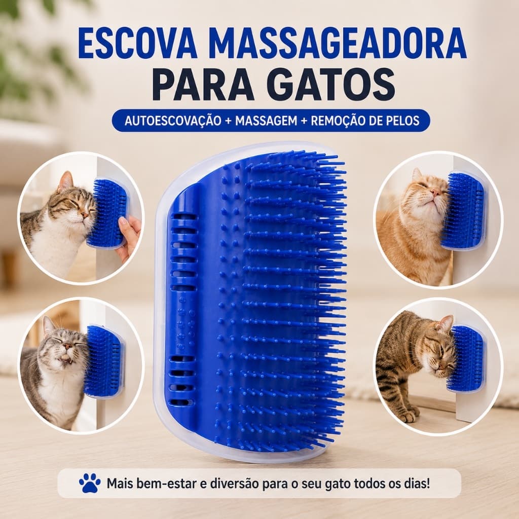 Escova Massageadora para Gatos com Catnip Autoescovação de Parede Removedora de Pelos Azul