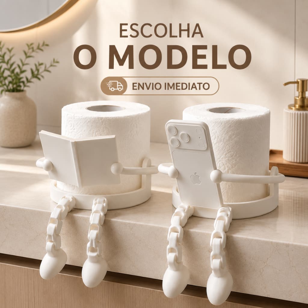 Suporte de Papel Higiênico com Pernas Articuladas - Moderno Divertido Engraçado Organização Casa Banheiro Lendo/Celular