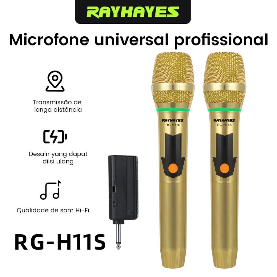 Microfone UHF Sem Fio Rayhayes Dinâmico HD Som Nítido Transmissão Recarregável Para Casa KTV Apresentações