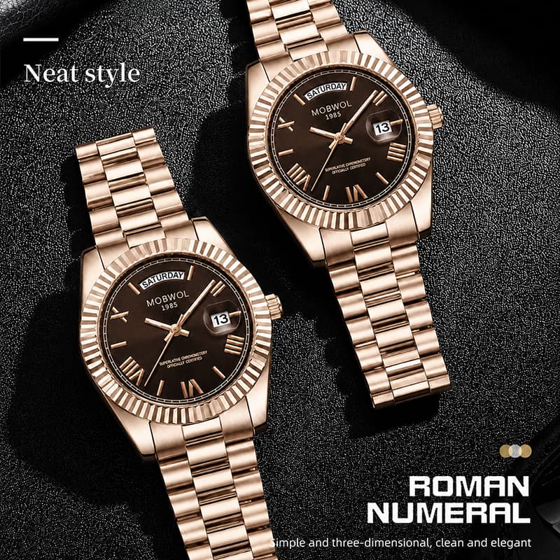 Relógio Masculino MOBWOL Quartzo em Aço Inoxidável com Calendário e Resistência à Água 3ATM – Estilo Executivo 8 Cores