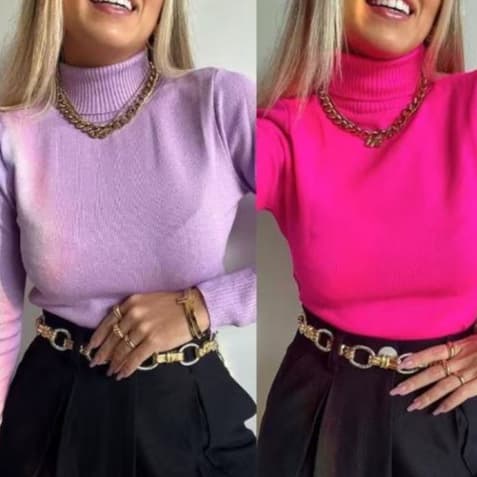 Blusa Tricô  Gola Alta Femininas Básica Cacharréu  Cacharrel