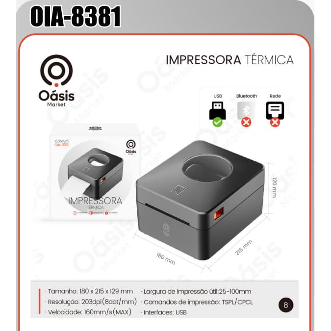 Impressora Térmica Para Etiquetas de Recibos PDV de restaurante código de barras da interface USB