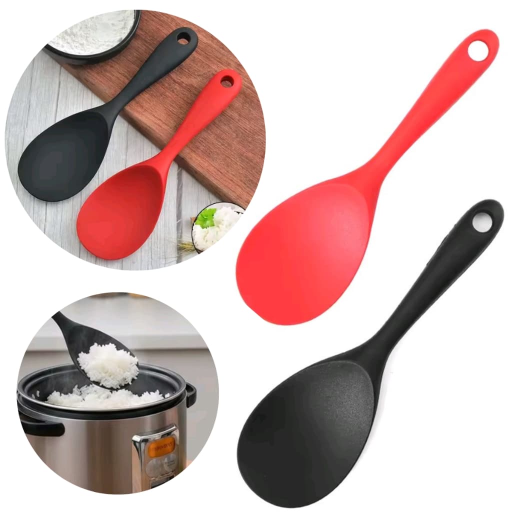 Colher de Silicone para Arroz Utensilios Cozinha  Vermelho e Preto
