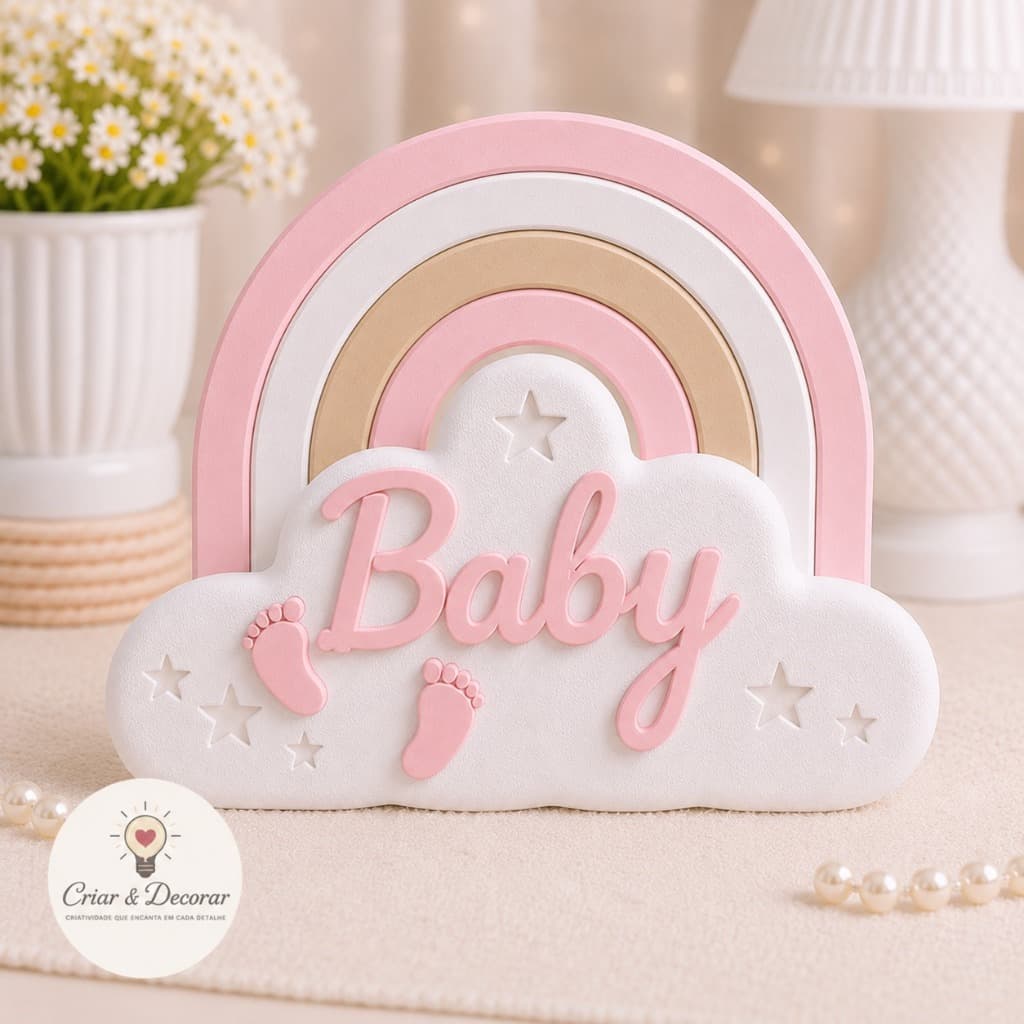 Arco Íris Decorativo Personalizado Nome Bebê Quarto Infantil 3D Ref:038
