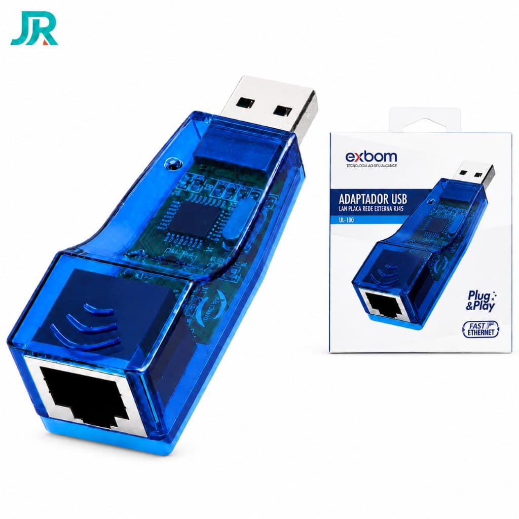 Adaptador USB 2.0 para Rede LAN RJ45 Ethernet Fast 10/100 Placa Externa Notebook PC Exbom UL-100