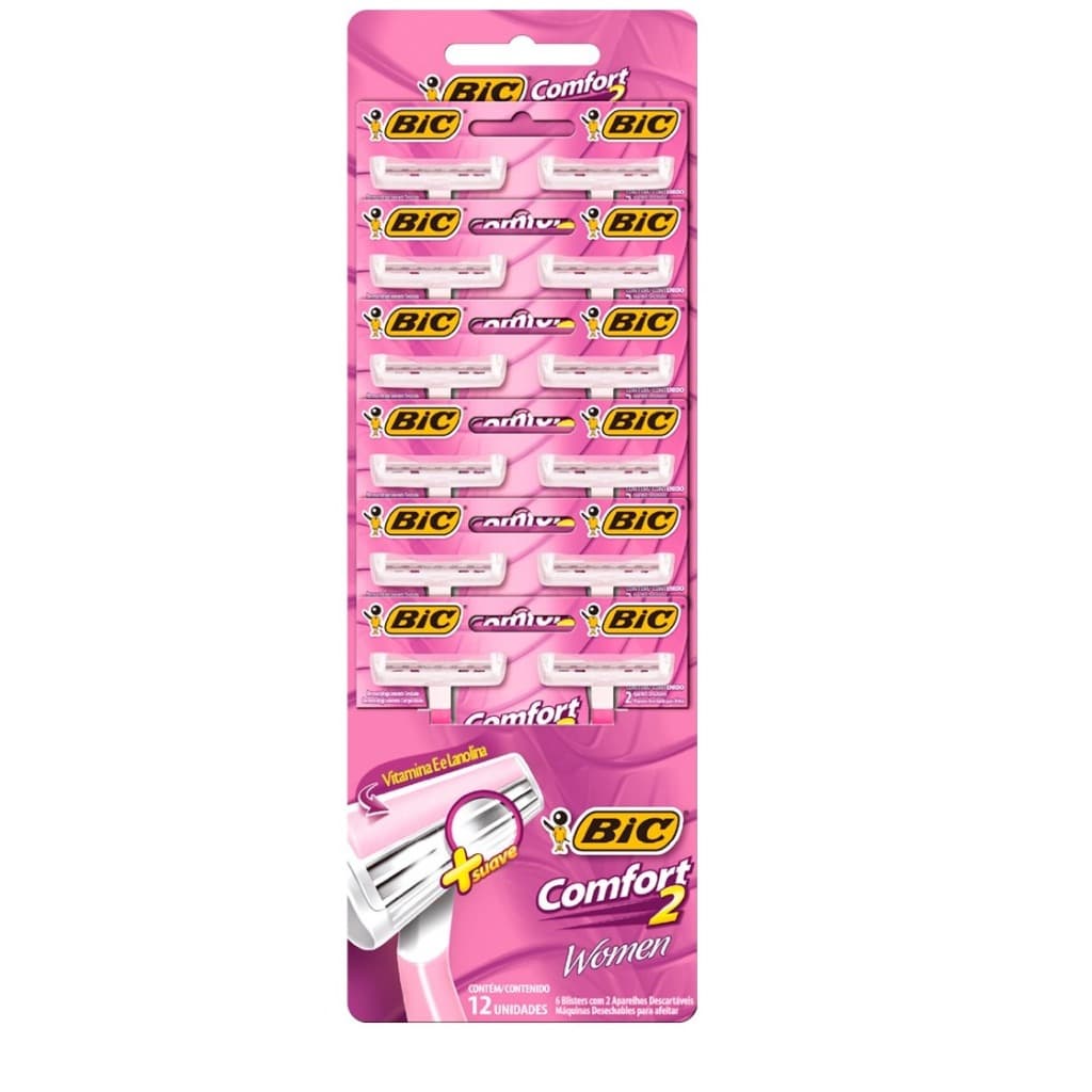 12 unidades de Barbeador Bic Comfort 2 Lâminas Feminino.