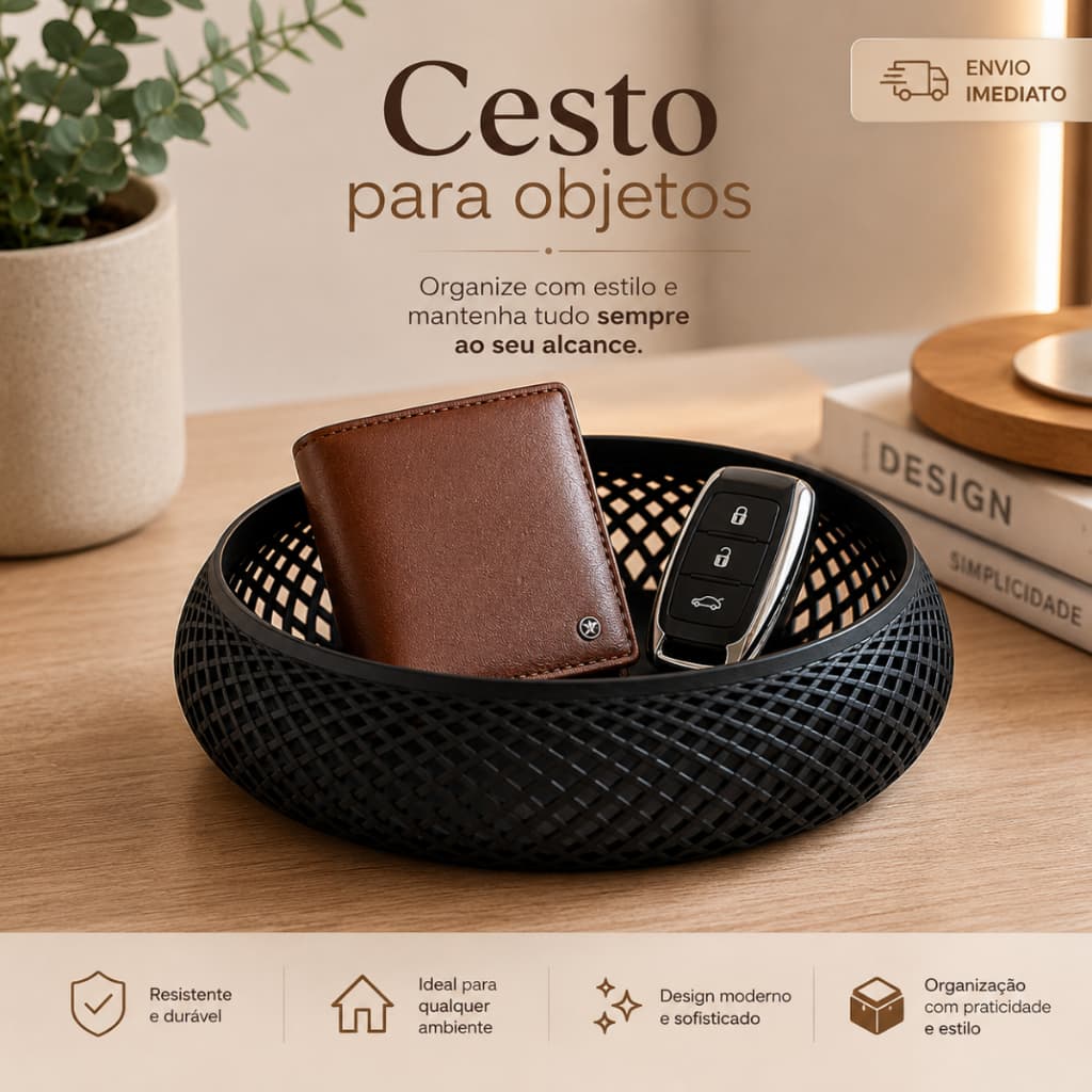 Porta Objetos Bandeja e Cesto Organizador de Porta Treco Chaves e Carteira Moderno e Decorativo