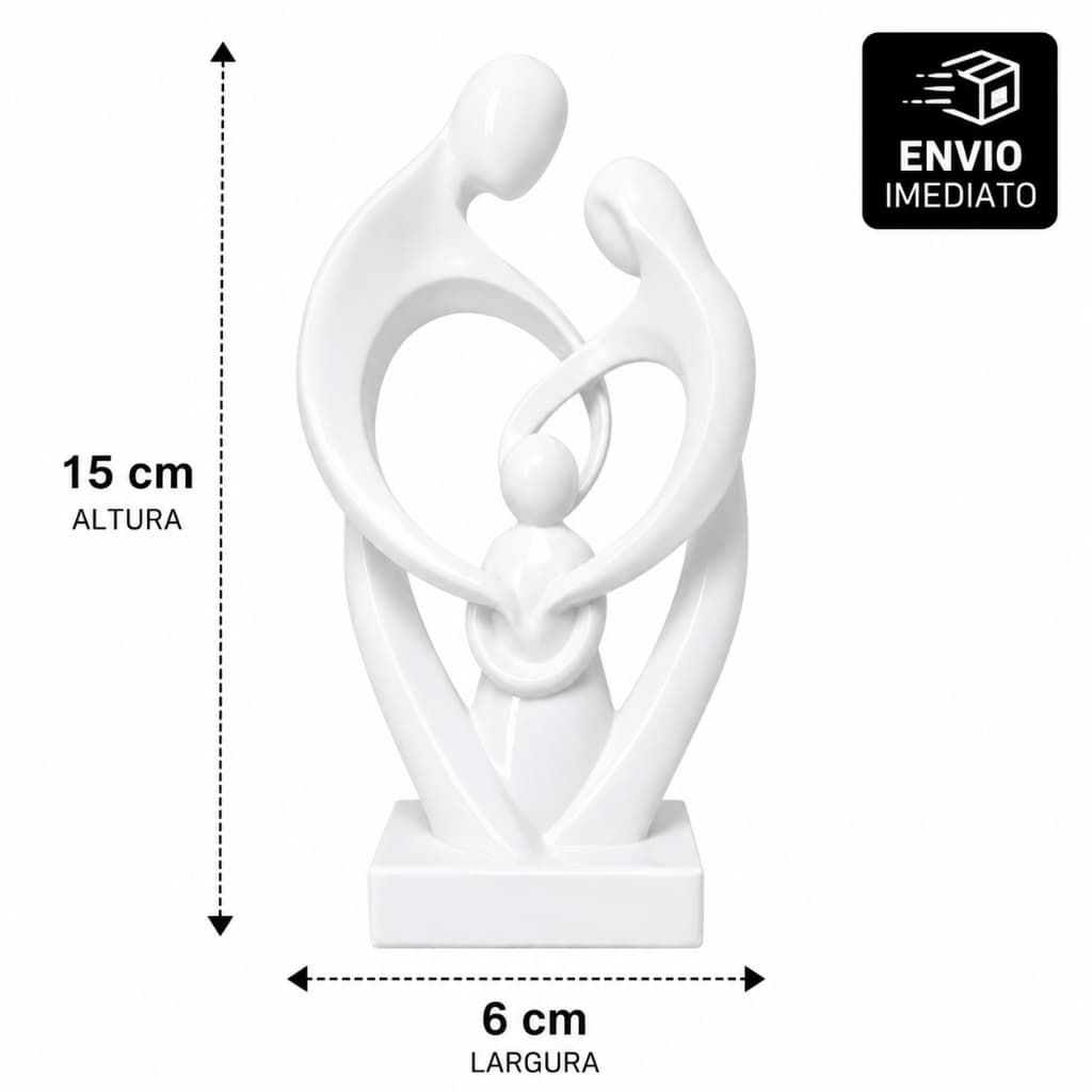 Escultura Decorativa Família 15 cm em PETG | Enfeite de Mesa Moderno Minimalista | Impressão 3D | Branco | Preto | Bege